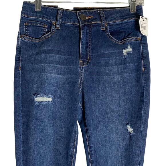 Tilly's RSQ Blue Denim Distressed Jeans Manhattan High Rise Juniors SZ 3 - Picture 4 of 9